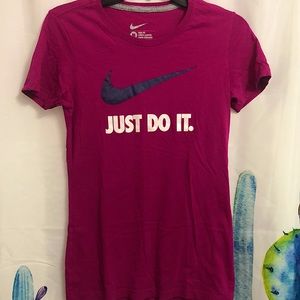 Medium Fuchsia Nike “Just Do It” Slim Fit Tee.
